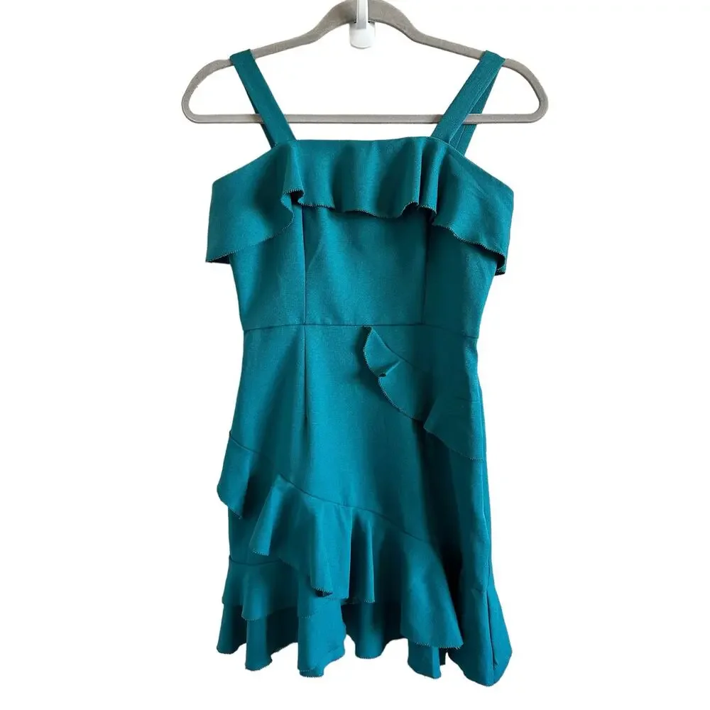 Morgan Claire Women's Small Blue Sleeveless Ruffle Zip Up Mini Dress